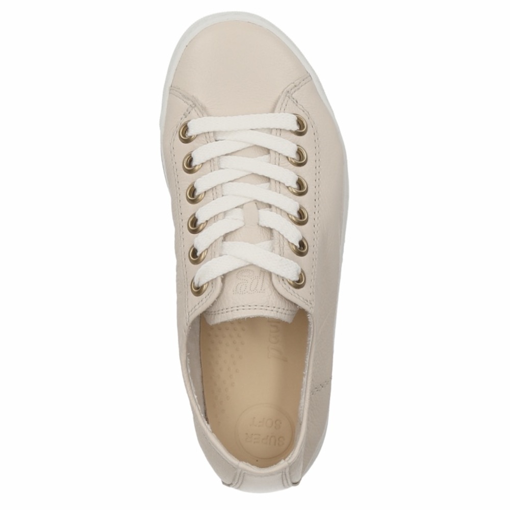 Women's Lace Up Sneakers. Beige Leather. Never worn - Picture 3 of 12